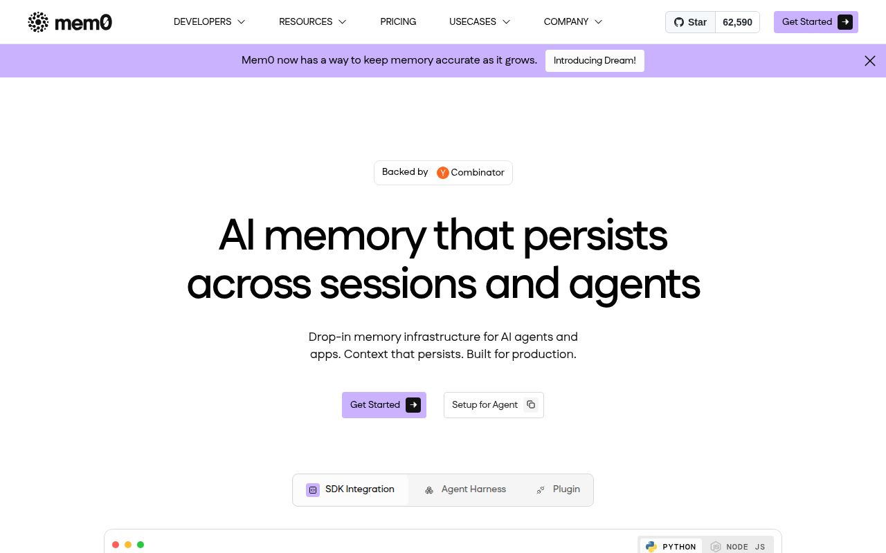 Screenshot of mem0 (mem0.ai)