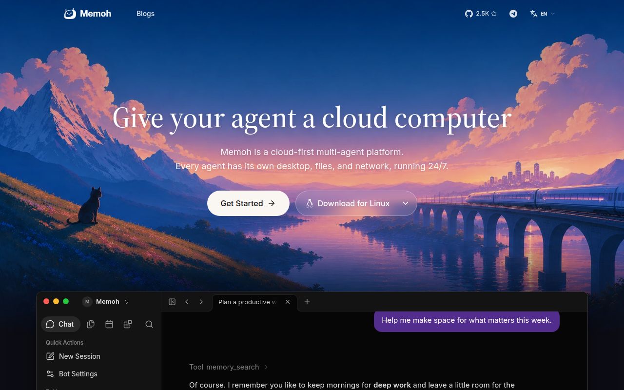 Screenshot of Memoh (memoh.ai)