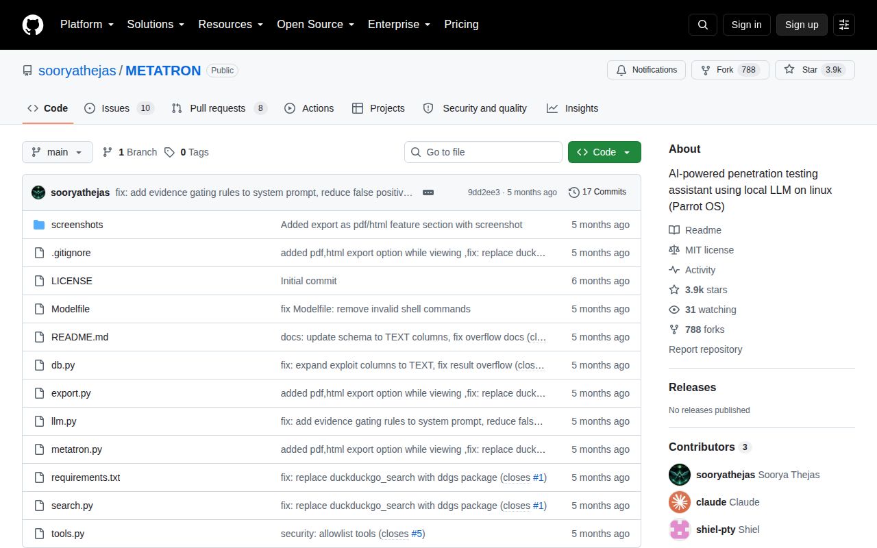 Screenshot of METATRON (github.com/sooryathejas/METATRON)