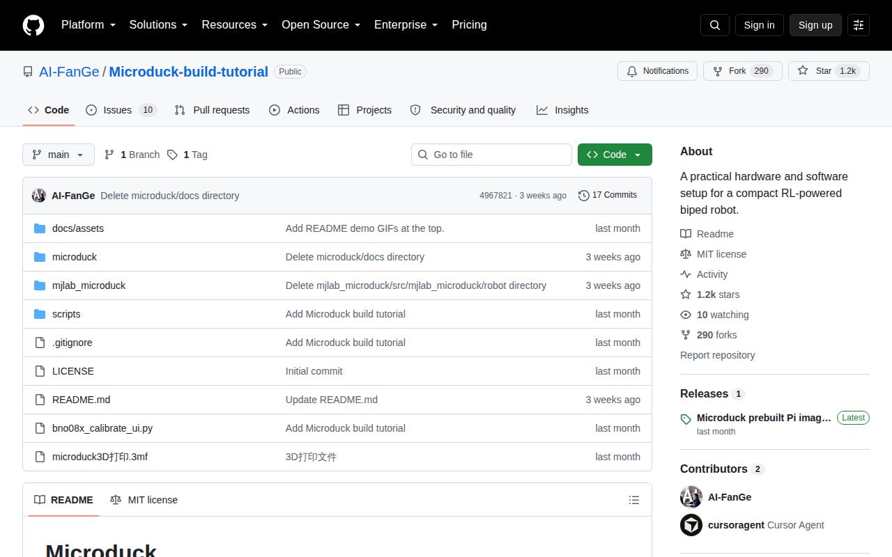 Screenshot of Microduck-build-tutorial (github.com/AI-FanGe/Microduck-build-tutorial)