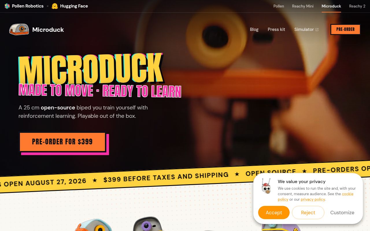 Screenshot of microduck_rl (pollen-robotics.com/microduck)