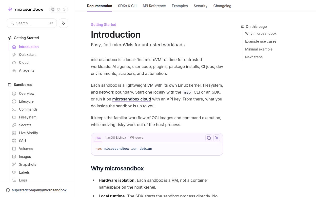 Screenshot of microsandbox (docs.microsandbox.dev)