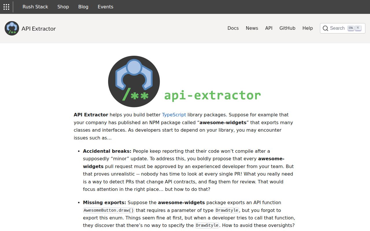 Screenshot of @microsoft/api-extractor documentation