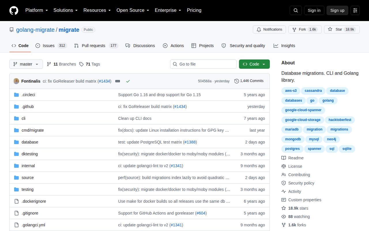 Screenshot of migrate (github.com/golang-migrate/migrate)