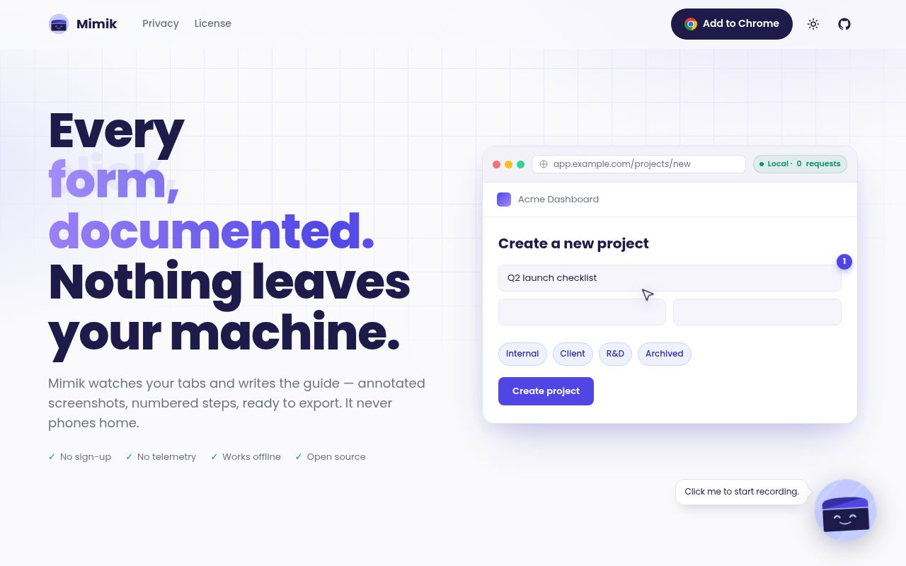 Screenshot of mimik (mimik.westpoint.io)