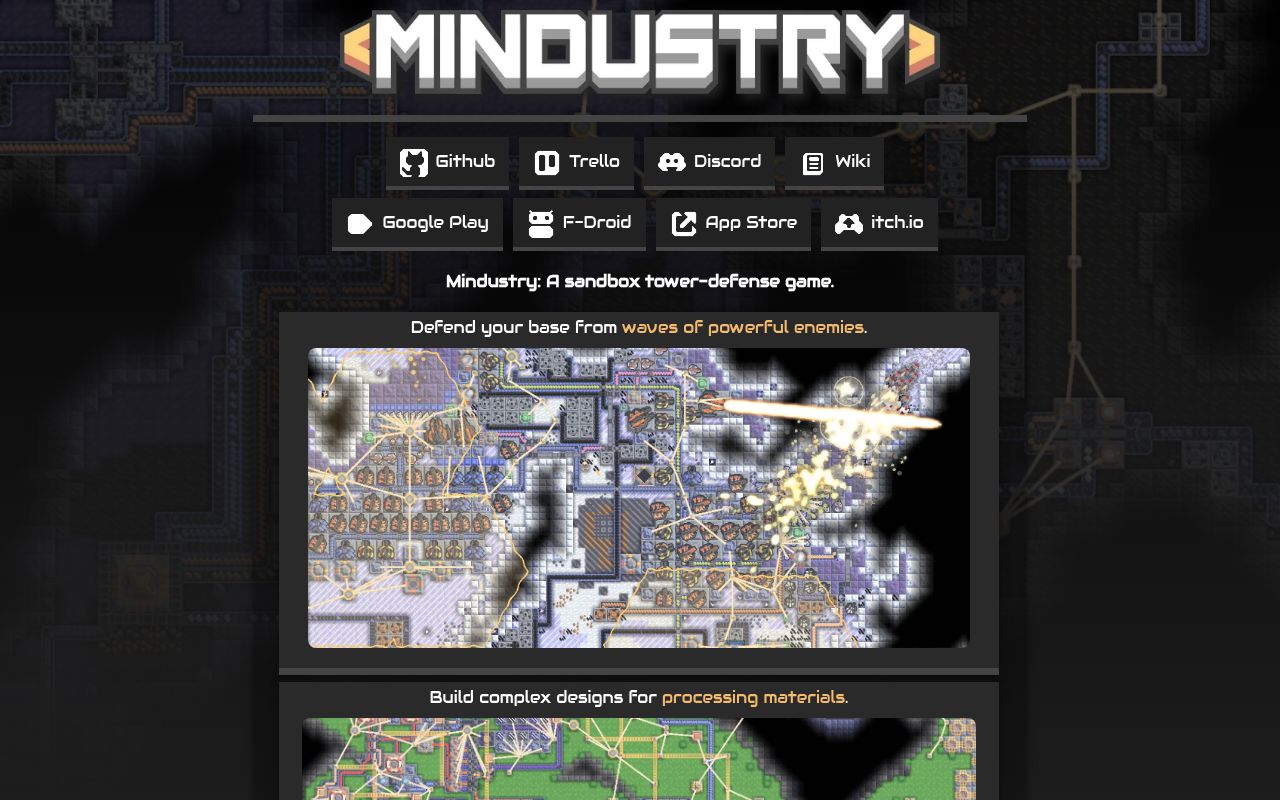 Screenshot of Mindustry (mindustrygame.github.io)