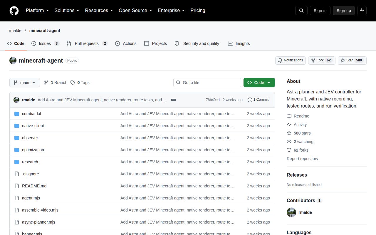 Screenshot of minecraft-agent (github.com/rmalde/minecraft-agent)