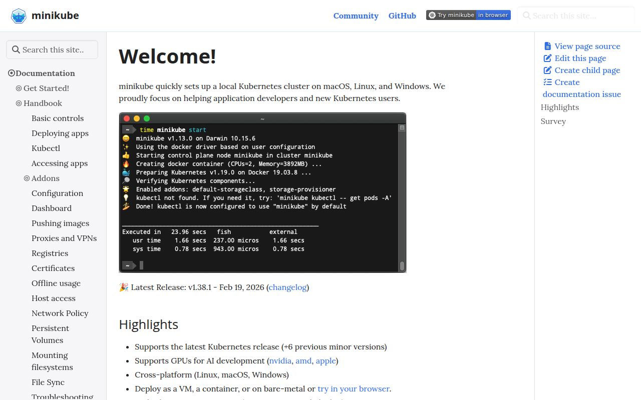 Screenshot of minikube (minikube.sigs.k8s.io)
