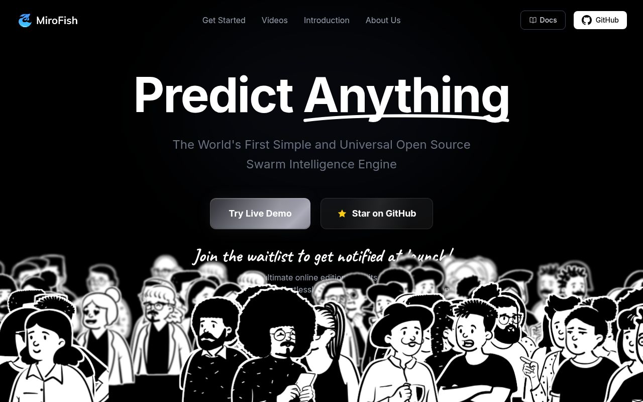 Screenshot of MiroFish (mirofish.ai)