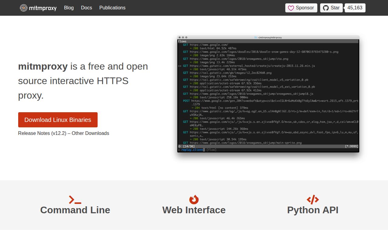 Screenshot of mitmproxy (mitmproxy.org)