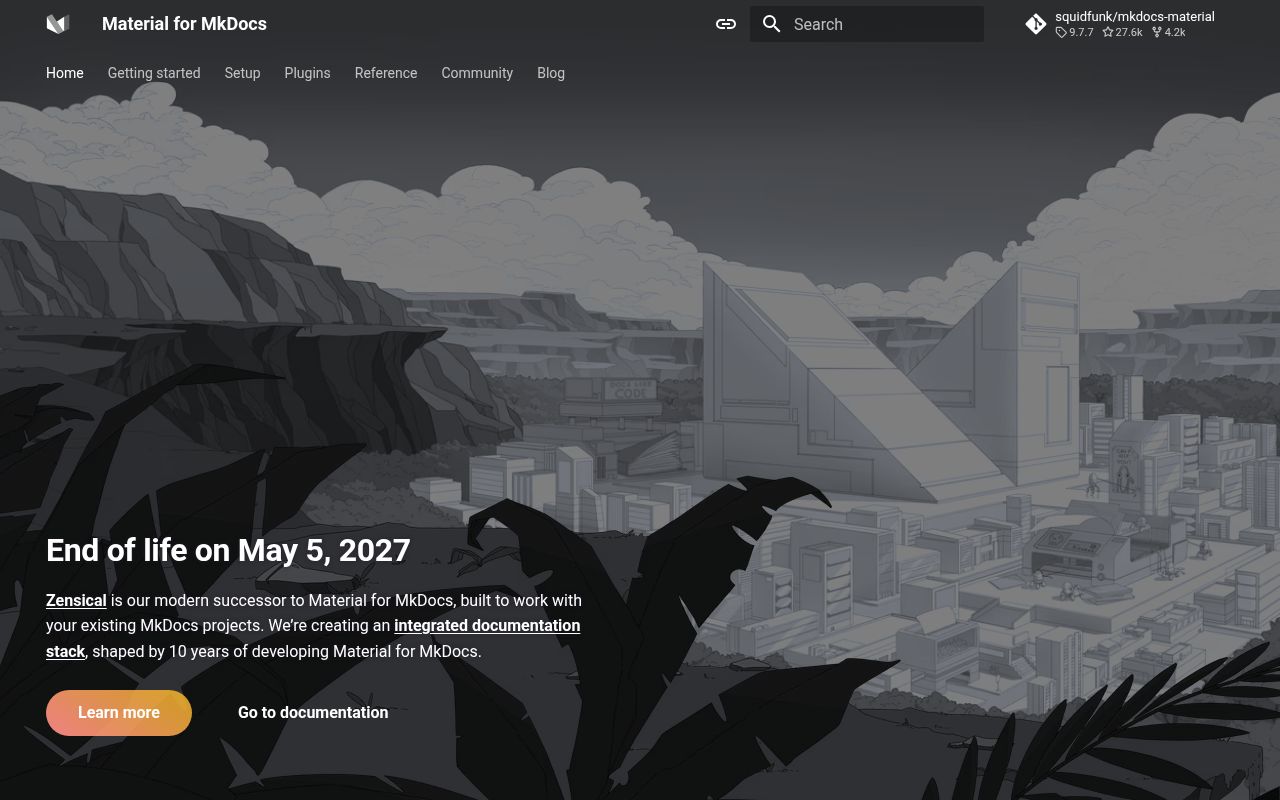 Screenshot of mkdocs-material (squidfunk.github.io/mkdocs-material)