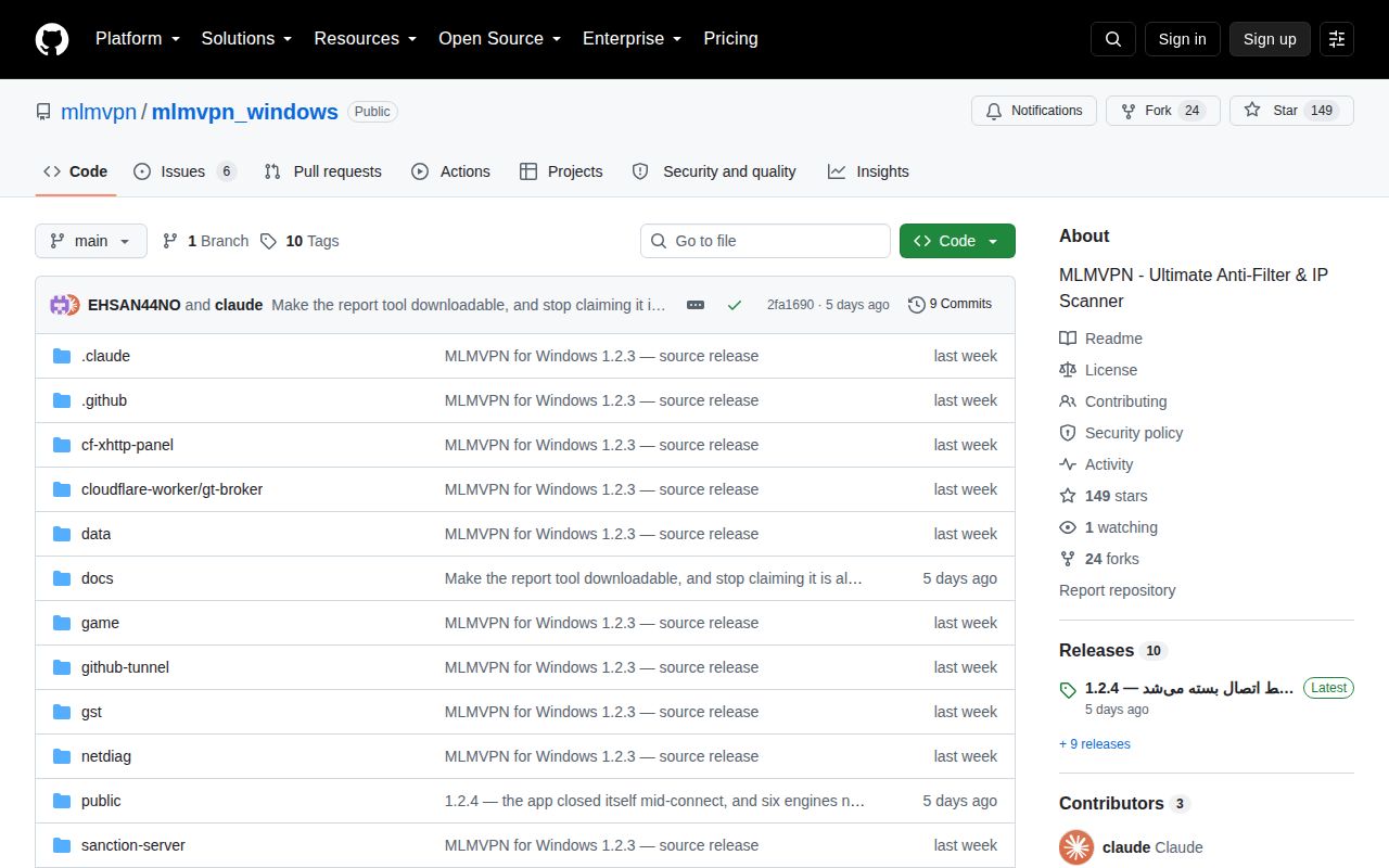 Screenshot of mlmvpn_windows (github.com/mlmvpn/mlmvpn_windows)