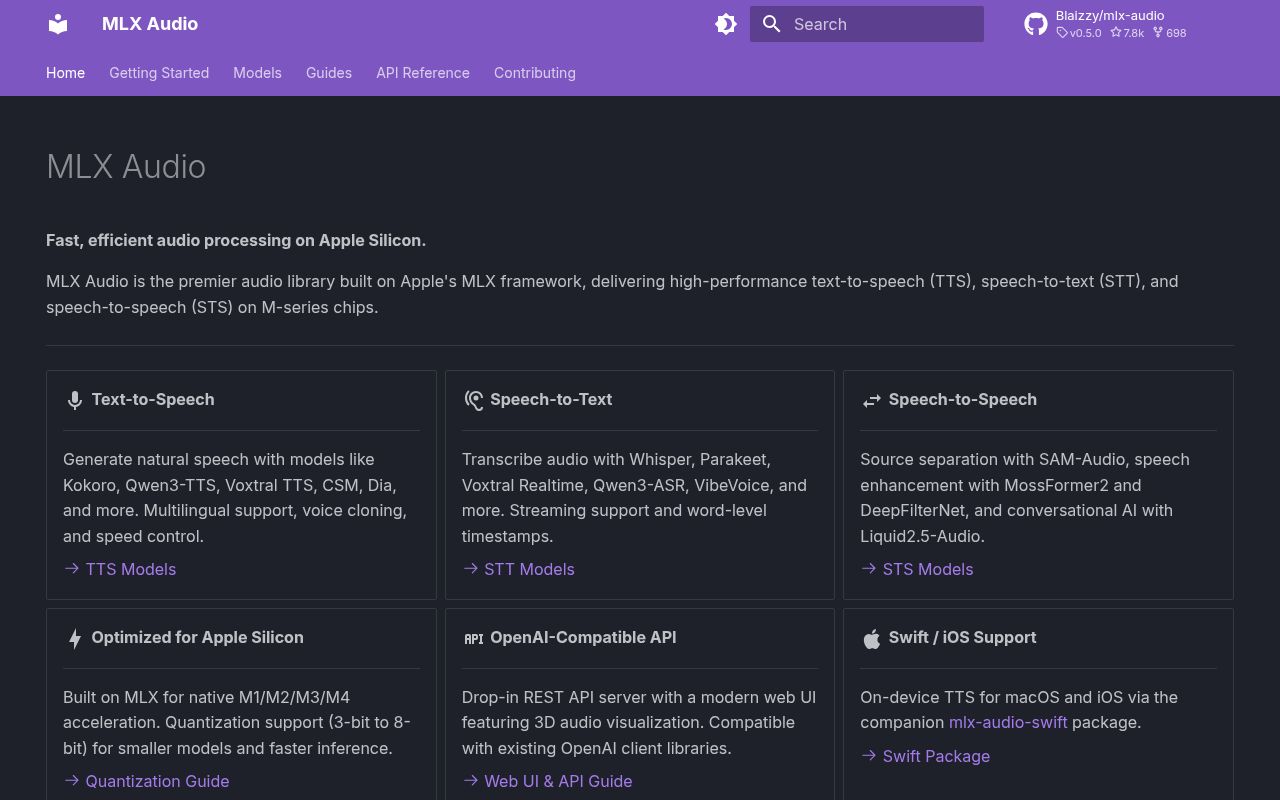 Screenshot of mlx-audio (blaizzy.github.io/mlx-audio)