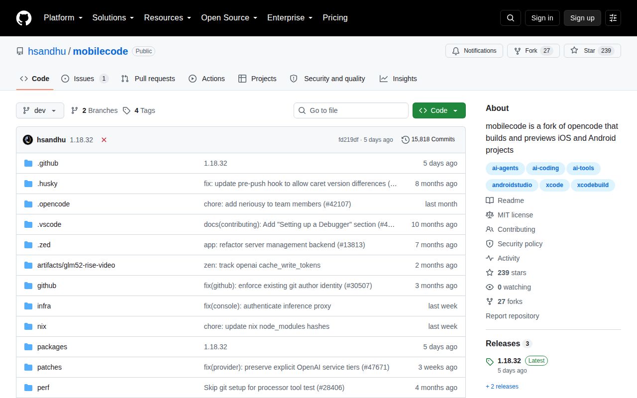 Screenshot of mobilecode (github.com/hsandhu/mobilecode)