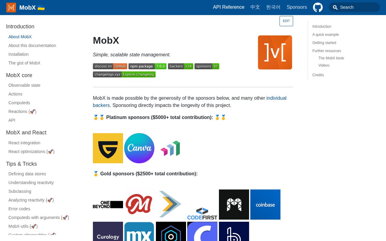 Screenshot of mobx documentation