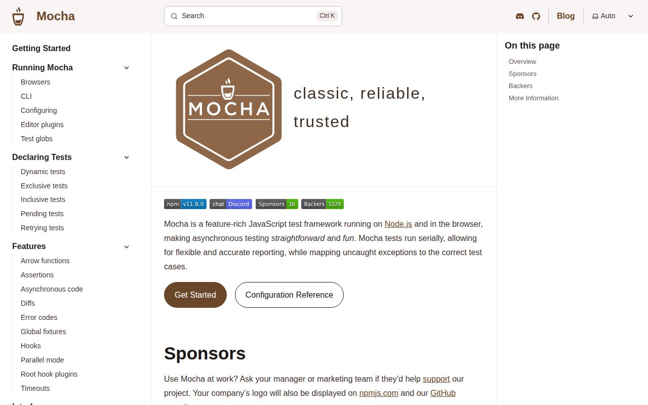 Screenshot of mocha documentation