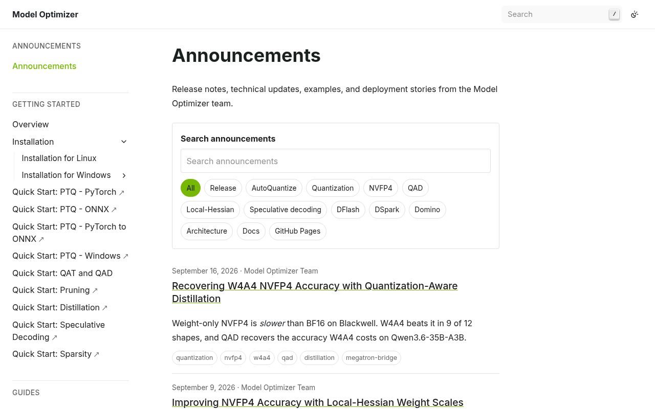 Screenshot of Model-Optimizer (nvidia.github.io/Model-Optimizer)