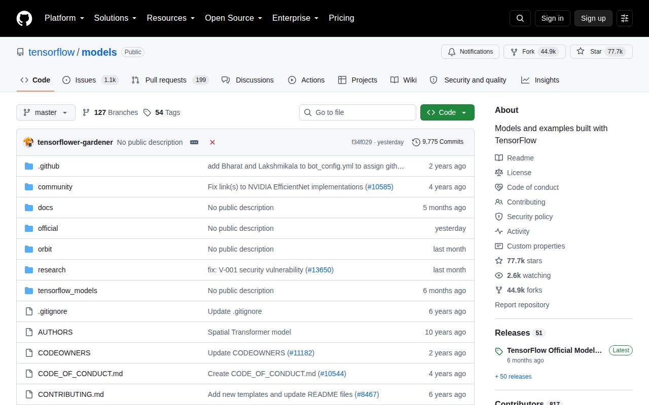 Screenshot of models (github.com/tensorflow/models)
