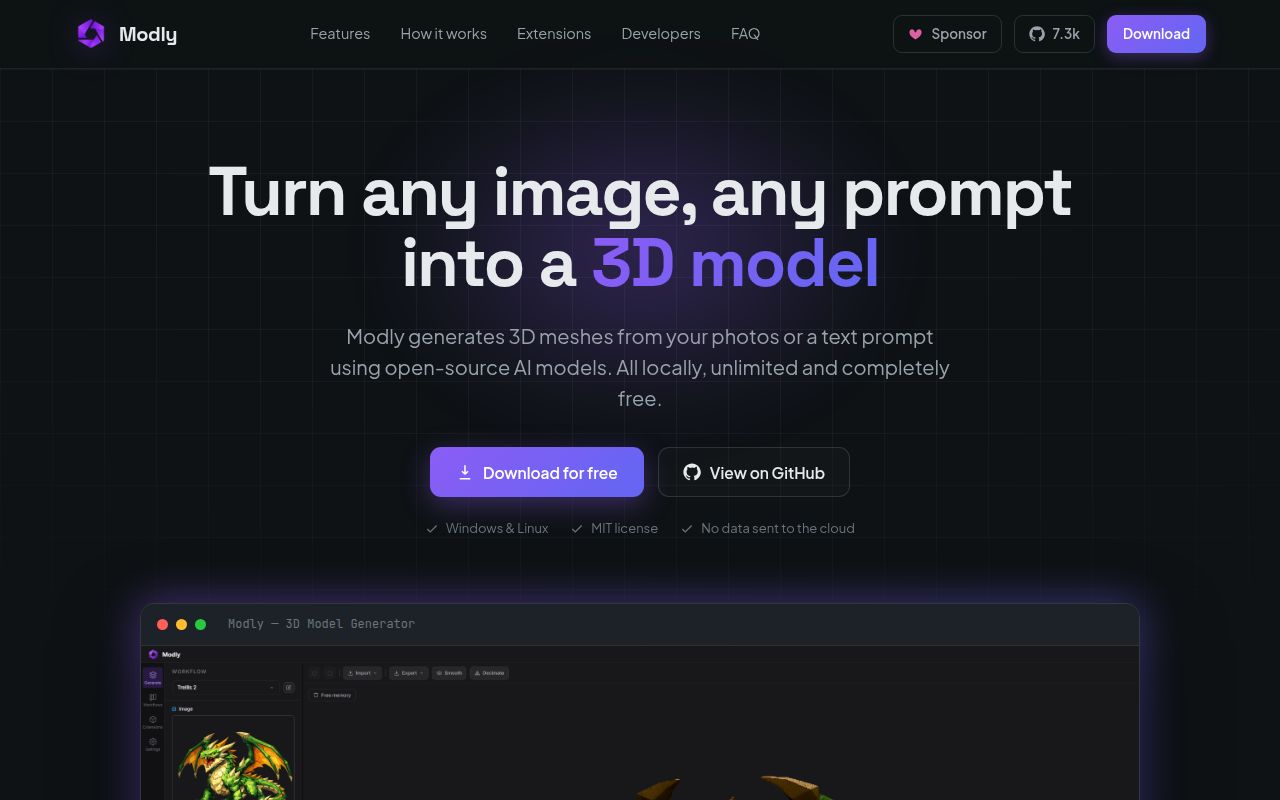 Screenshot of modly (modly3d.app)