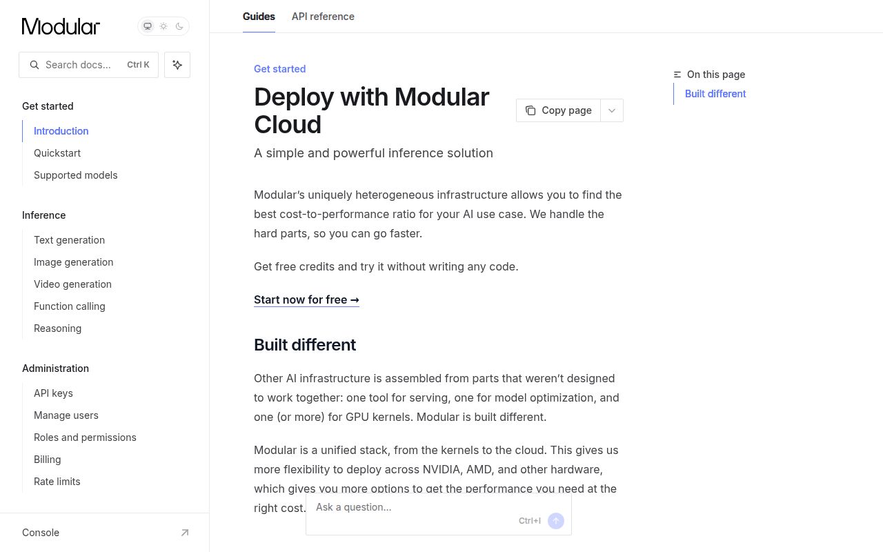 Screenshot of modular (docs.modular.com)