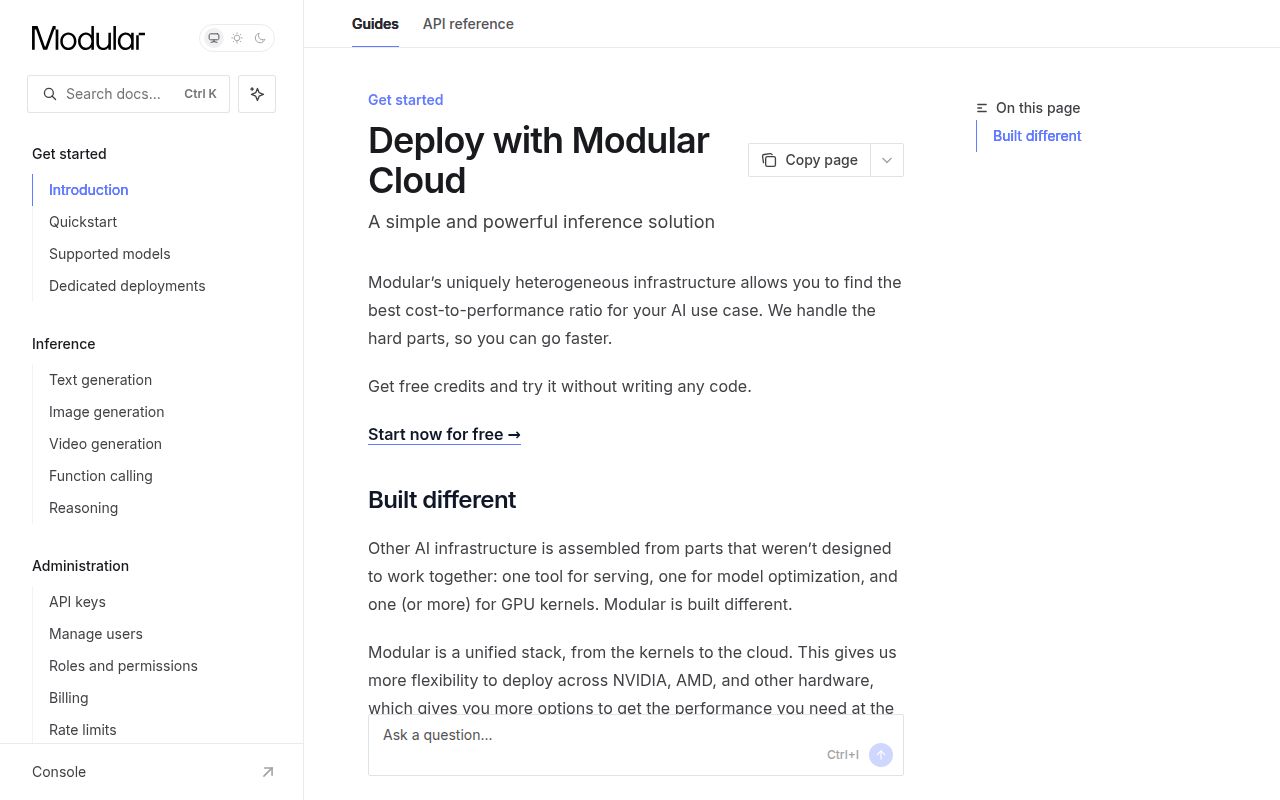 Screenshot of modular (docs.modular.com)