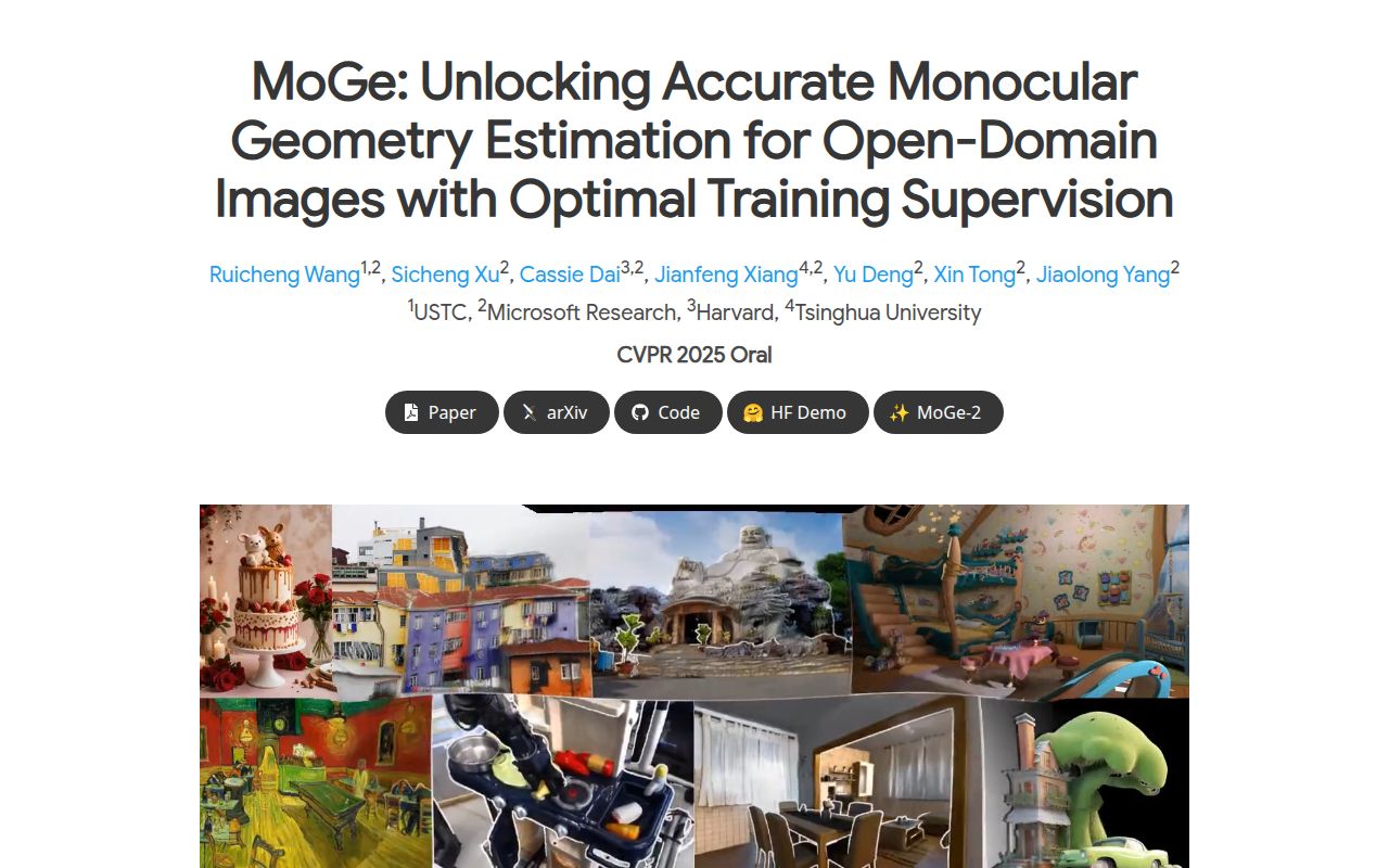 Screenshot of MoGe (wangrc.site/MoGePage)