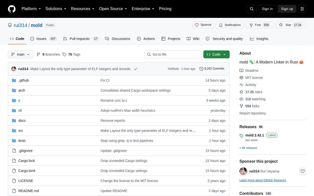 Screenshot of mold (github.com/rui314/mold)