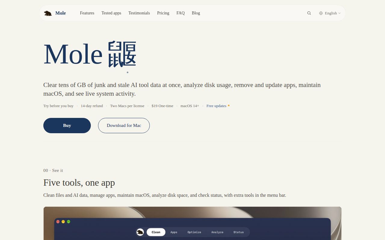 Screenshot of Mole (mole.fit)