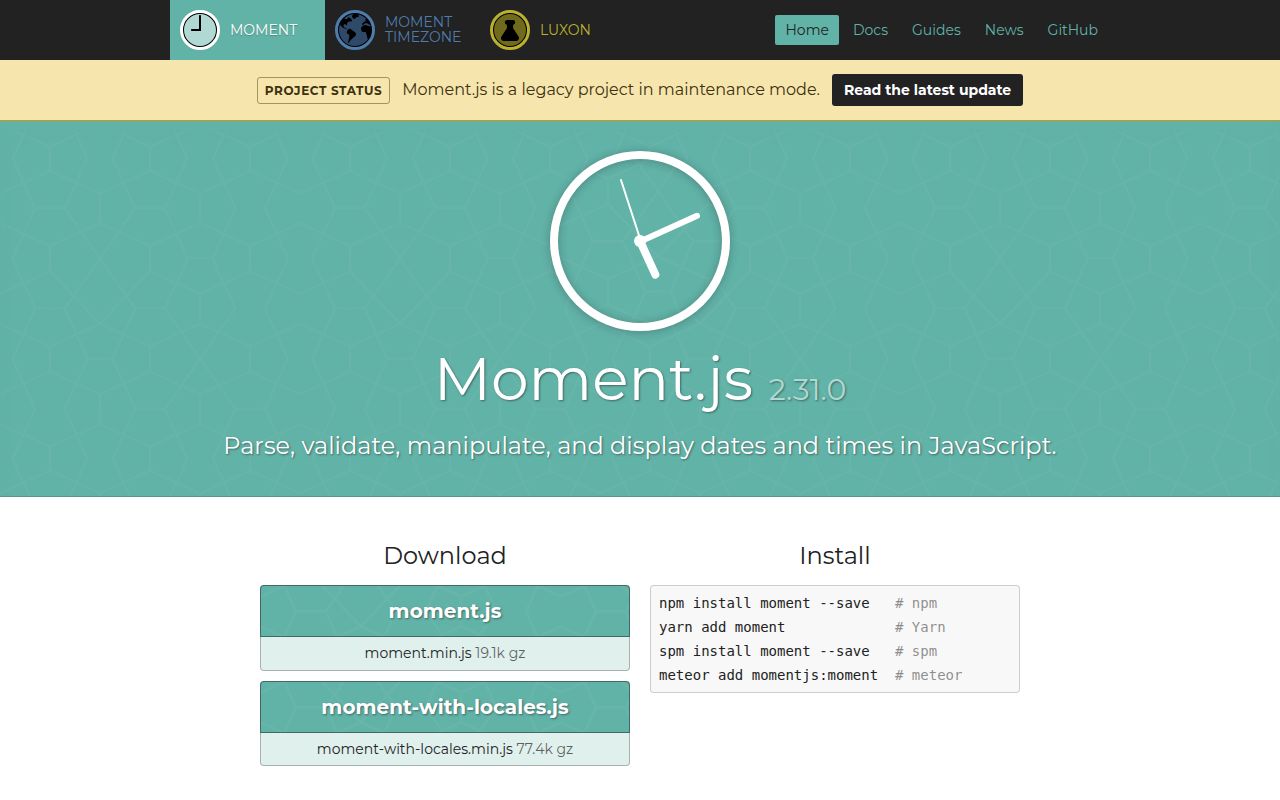 Screenshot of moment (momentjs.com)