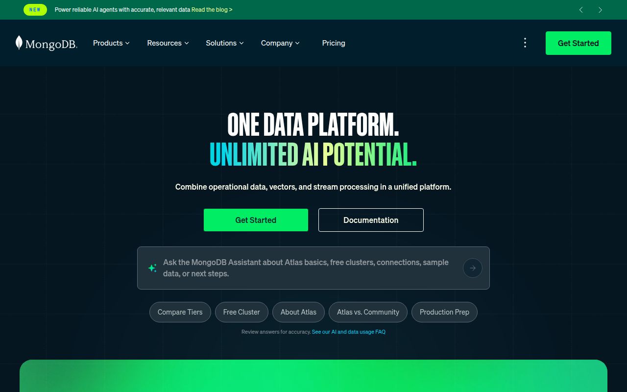 Screenshot of mongo (www.mongodb.com)