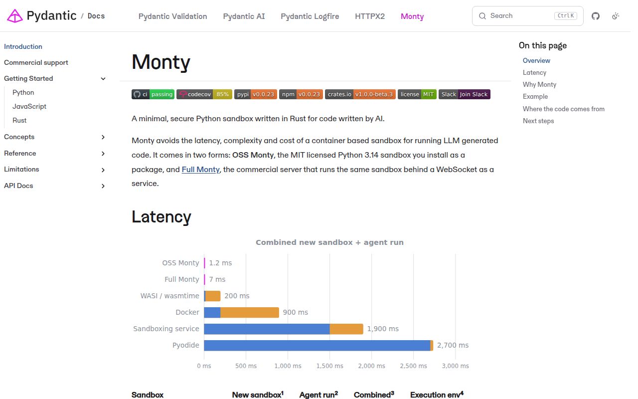 Screenshot of monty (pydantic.dev/docs/monty)