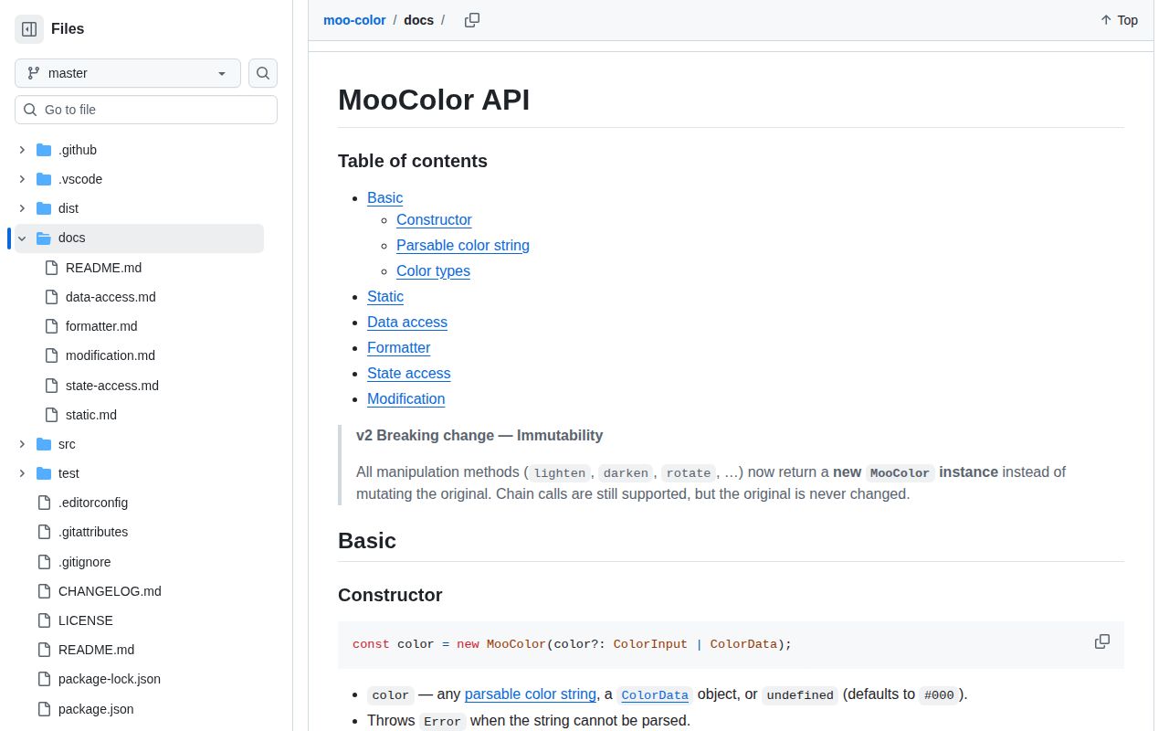 Screenshot of moo-color documentation