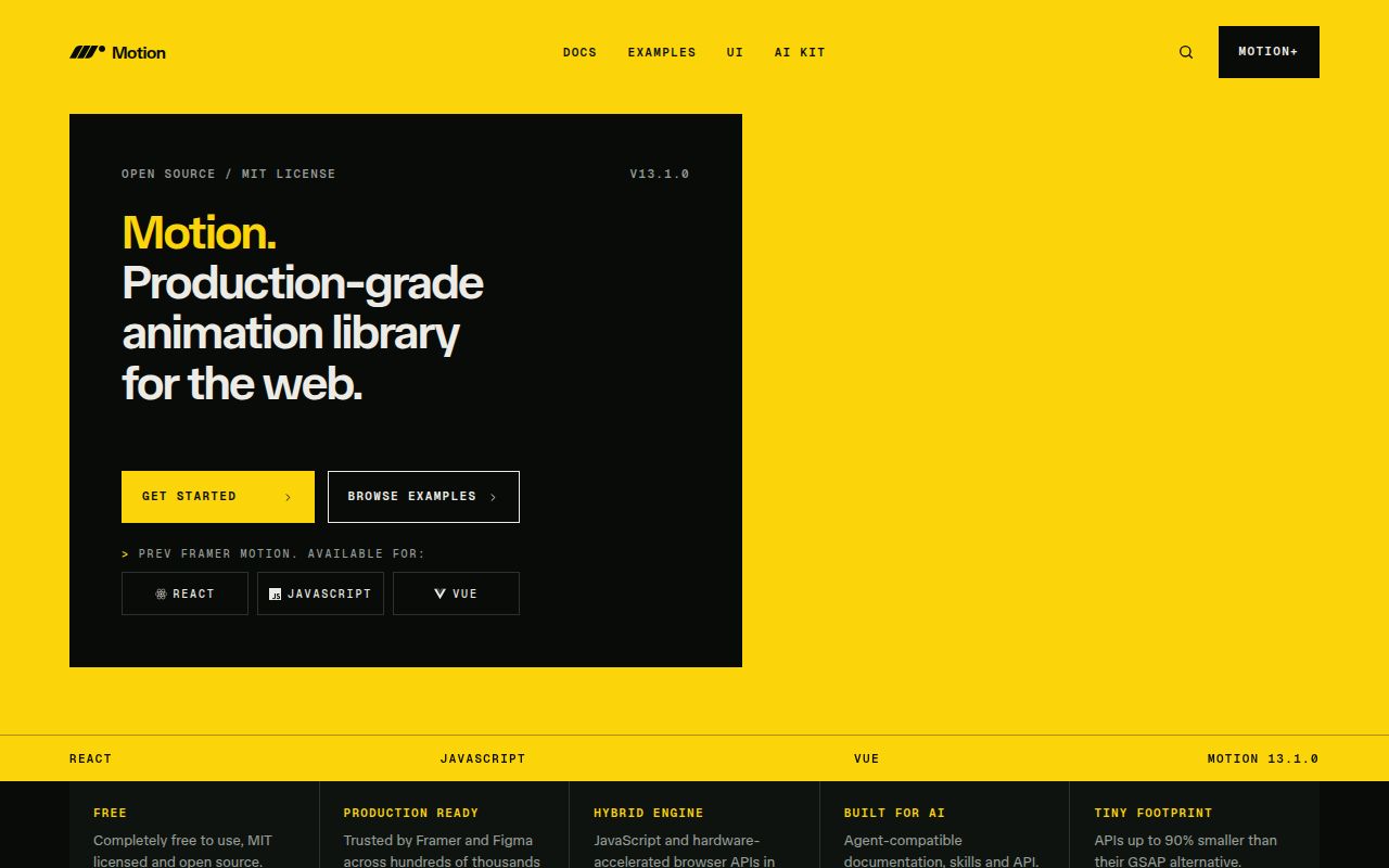 Screenshot of motion (motion.dev)