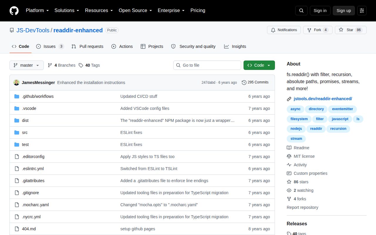 Screenshot of @mrmlnc/readdir-enhanced documentation