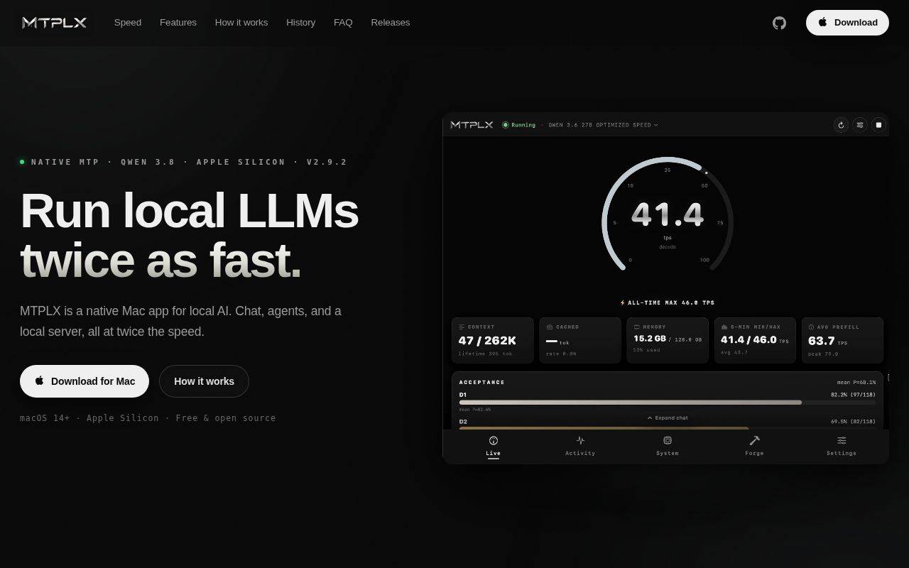 Screenshot of MTPLX (mtplx.com)