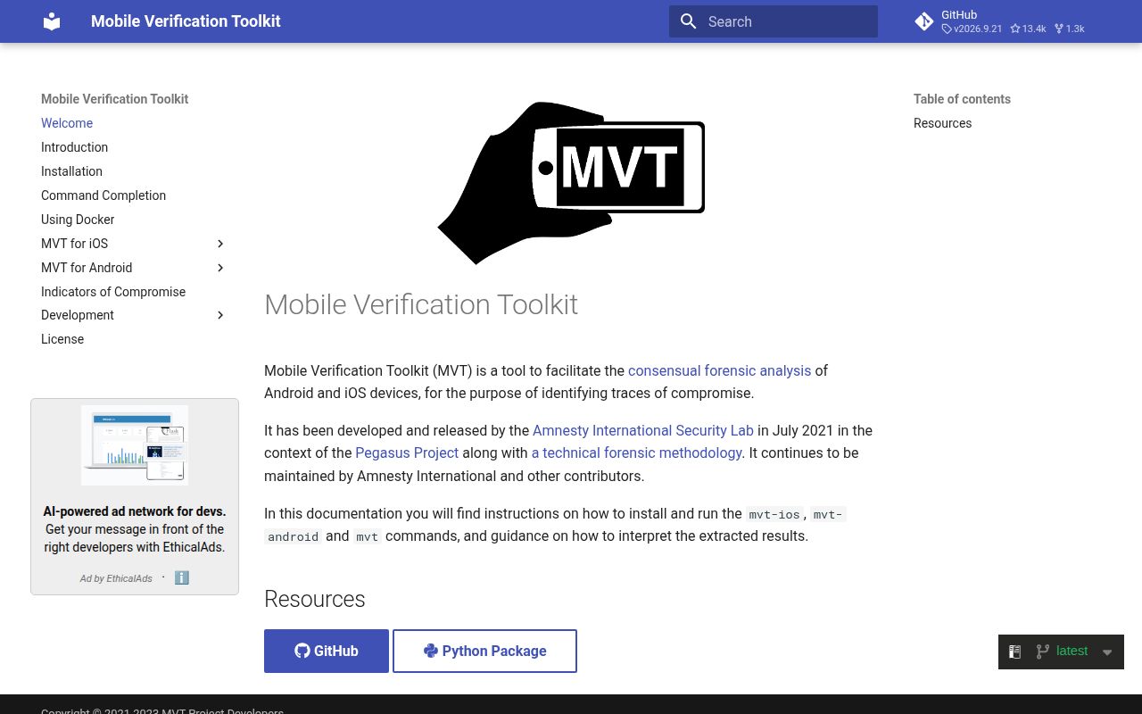 Screenshot of mvt (mvt.re)