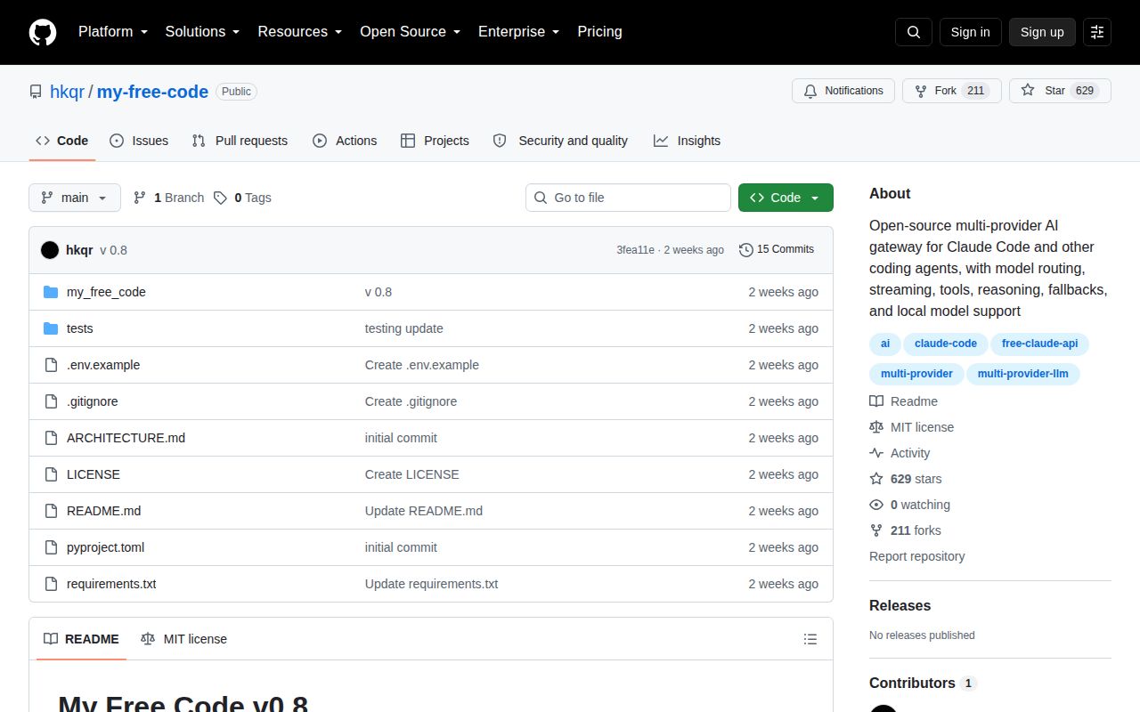 Screenshot of my-free-code (github.com/hkqr/my-free-code)