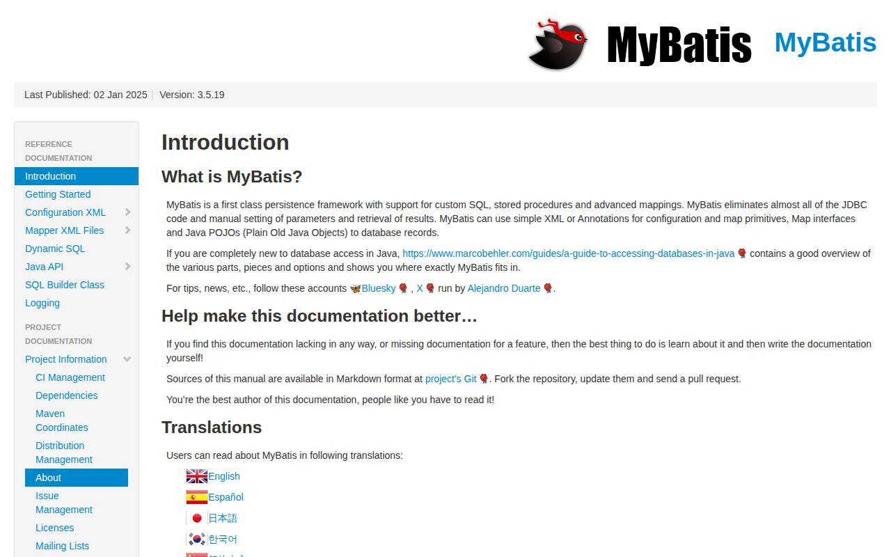 Screenshot of mybatis-3 (mybatis.github.io/mybatis-3)