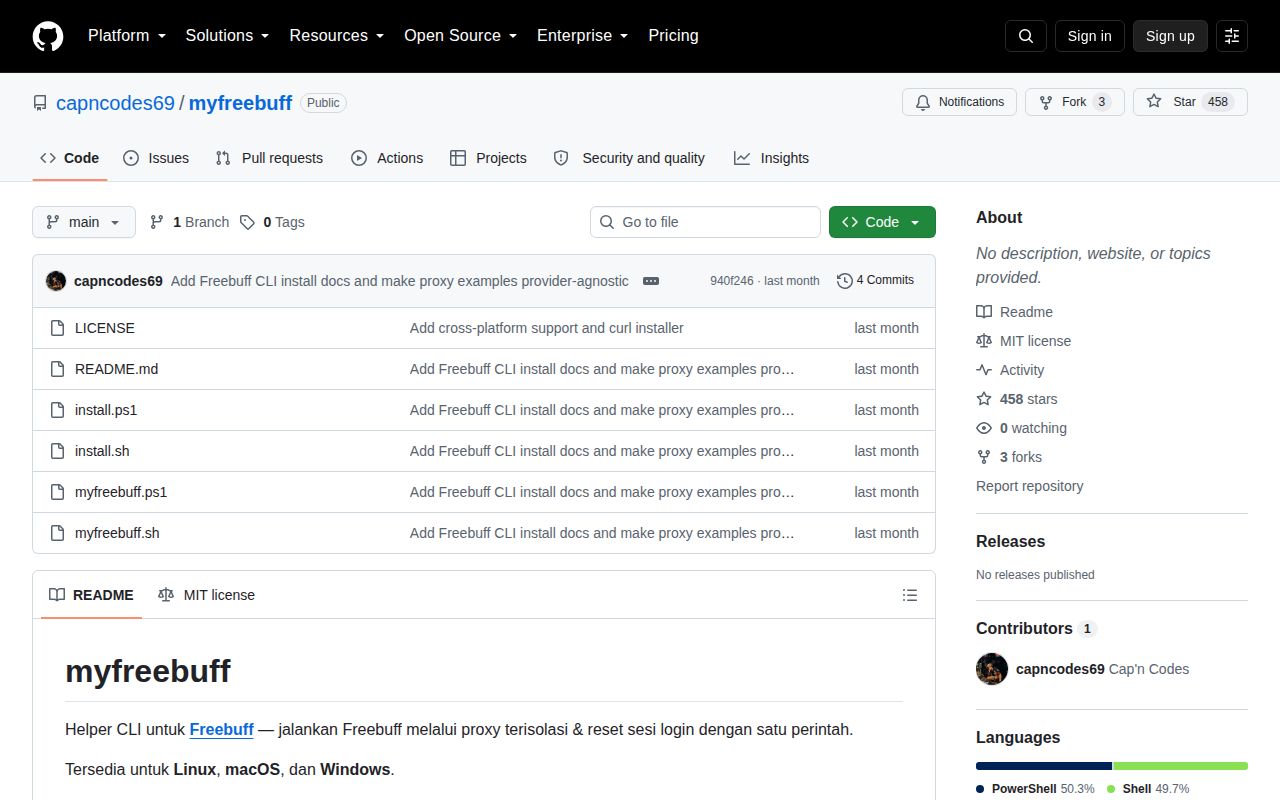 Screenshot of myfreebuff (github.com/capncodes69/myfreebuff)