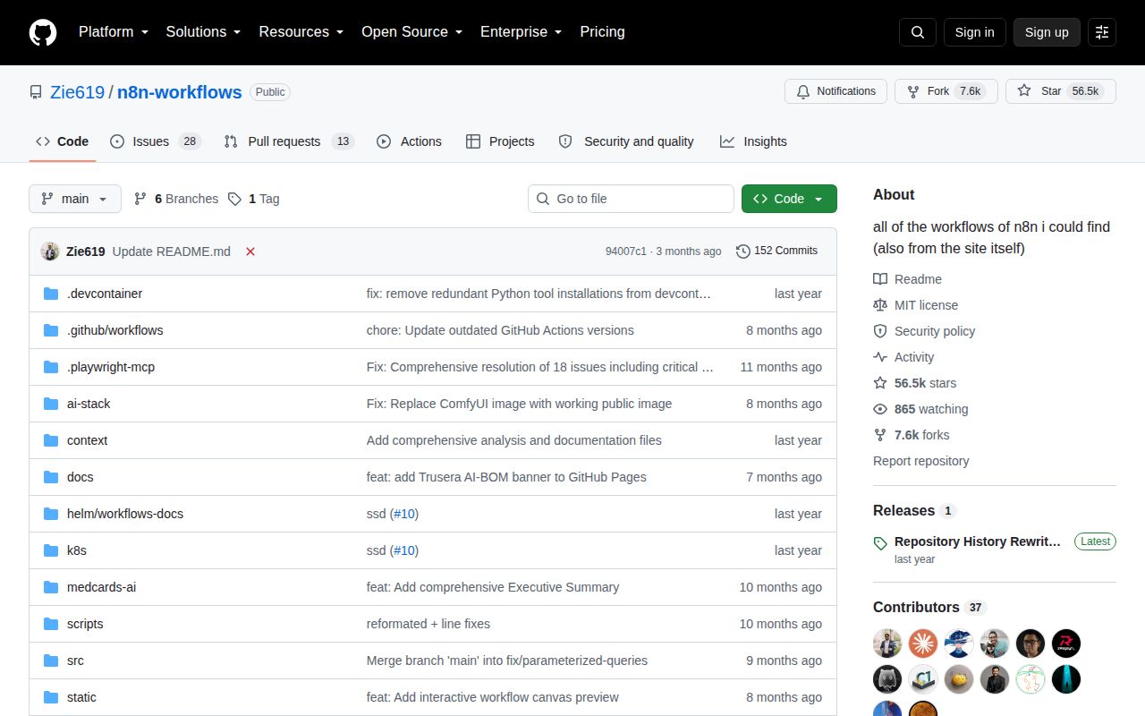 Screenshot of n8n-workflows (github.com/Zie619/n8n-workflows)