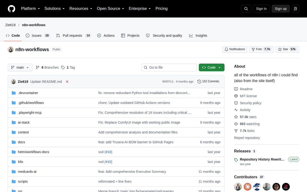 Screenshot of n8n-workflows (github.com/Zie619/n8n-workflows)