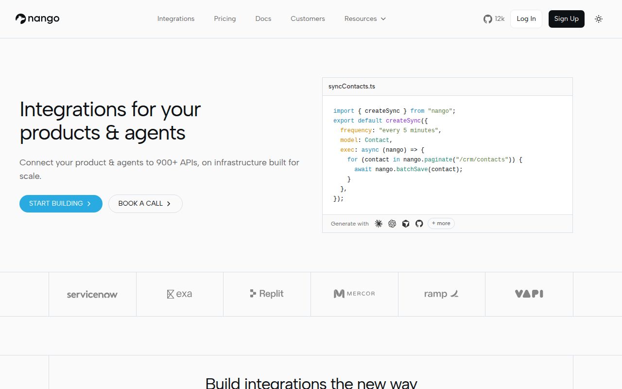 Screenshot of nango (nango.dev)
