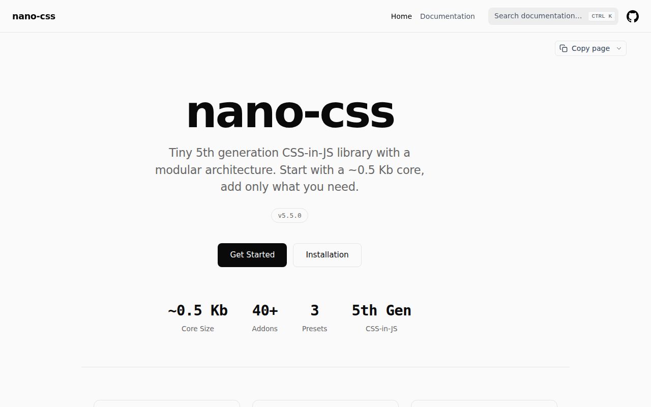 Screenshot of nano-css documentation