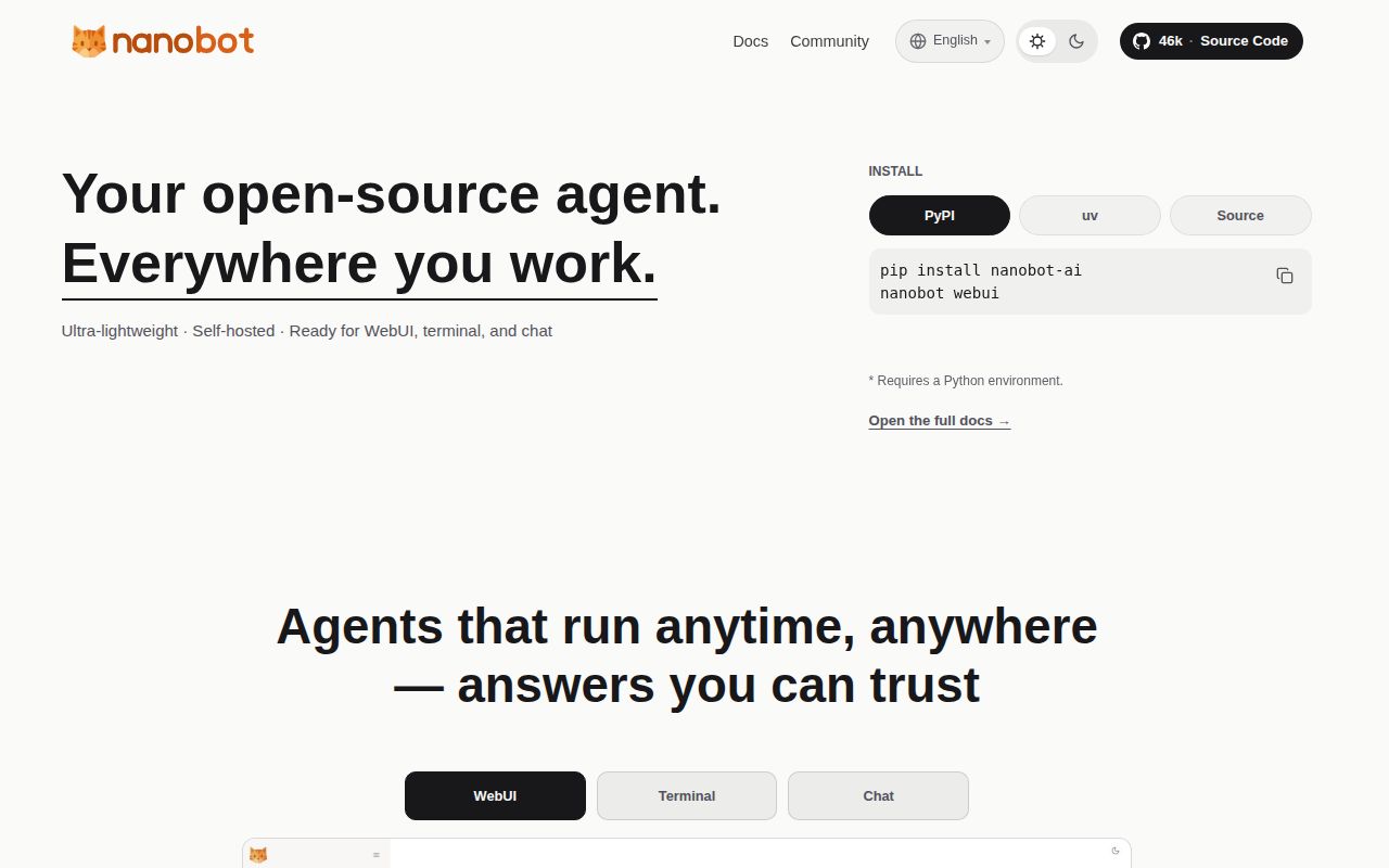 Screenshot of nanobot (nanobot.wiki)