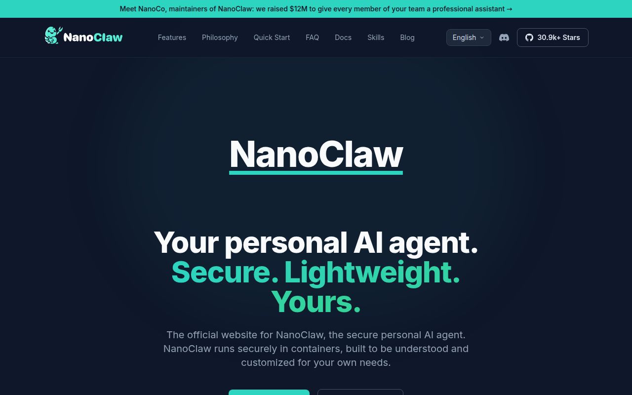 Screenshot of nanoclaw (nanoclaw.dev)