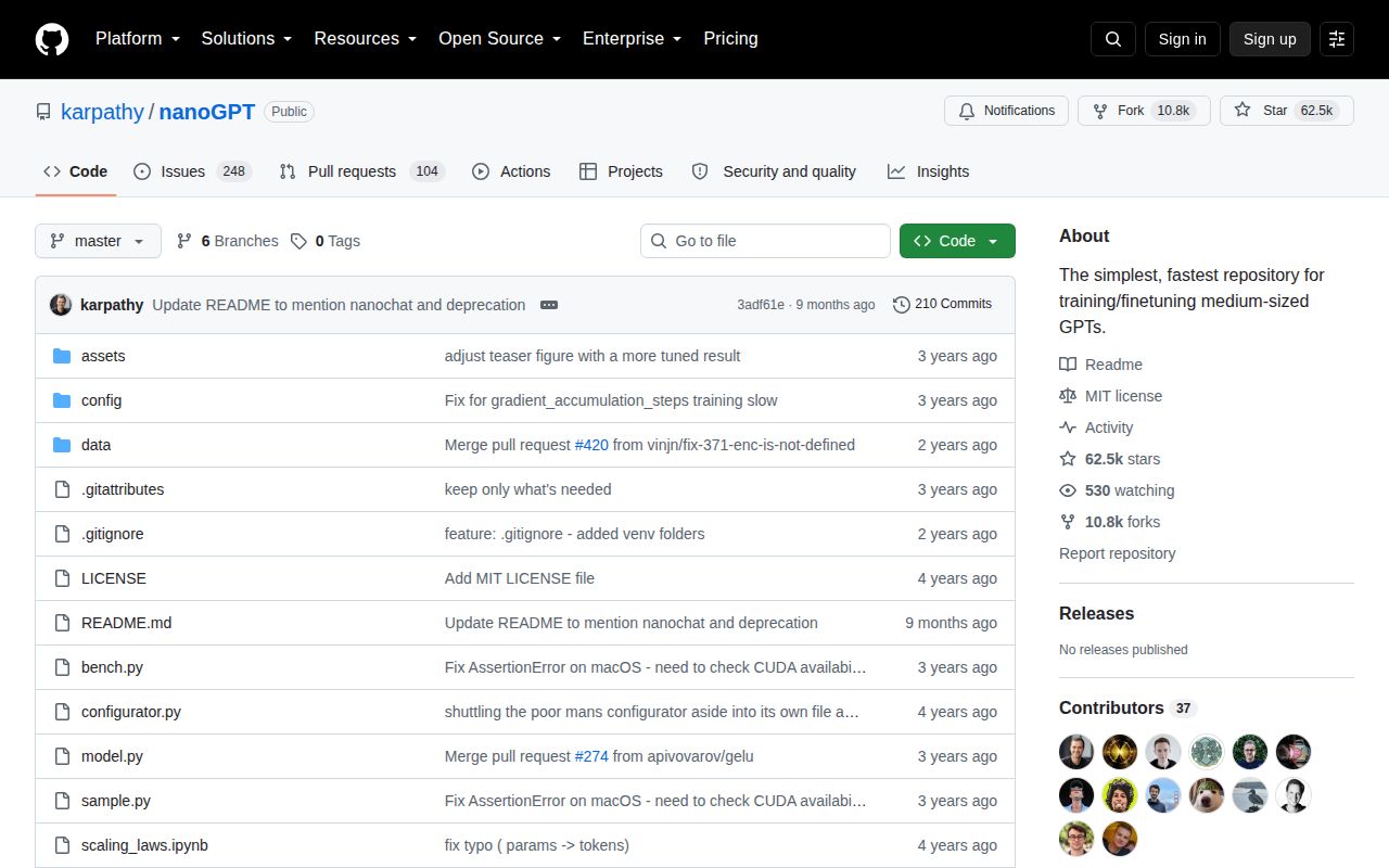 Screenshot of nanoGPT (github.com/karpathy/nanoGPT)