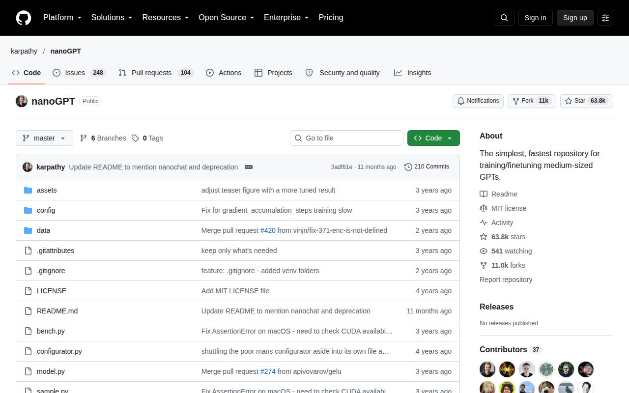Screenshot of nanoGPT (github.com/karpathy/nanoGPT)