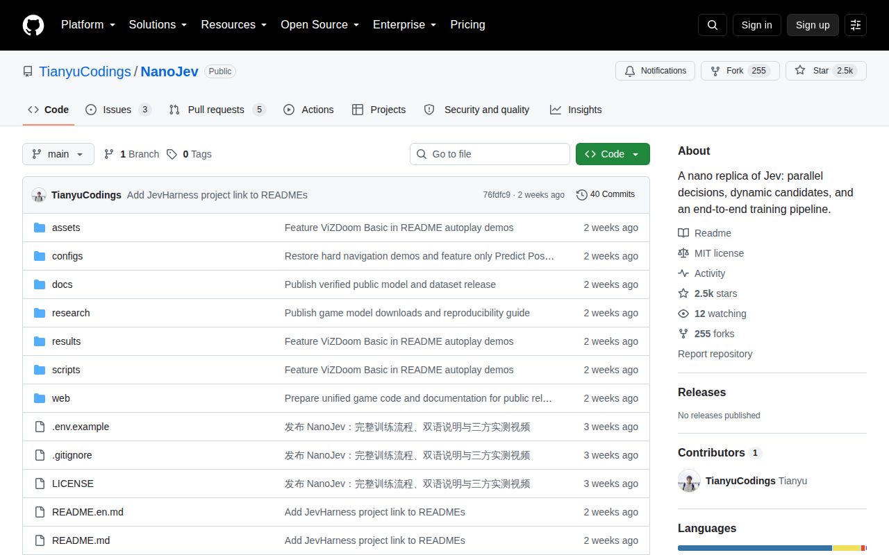 Screenshot of NanoJev (github.com/TianyuCodings/NanoJev)