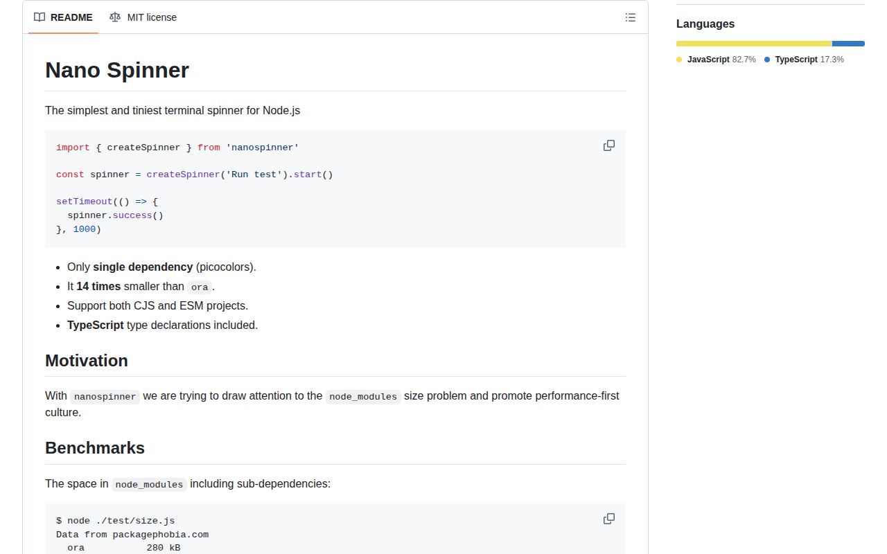 Screenshot of nanospinner documentation