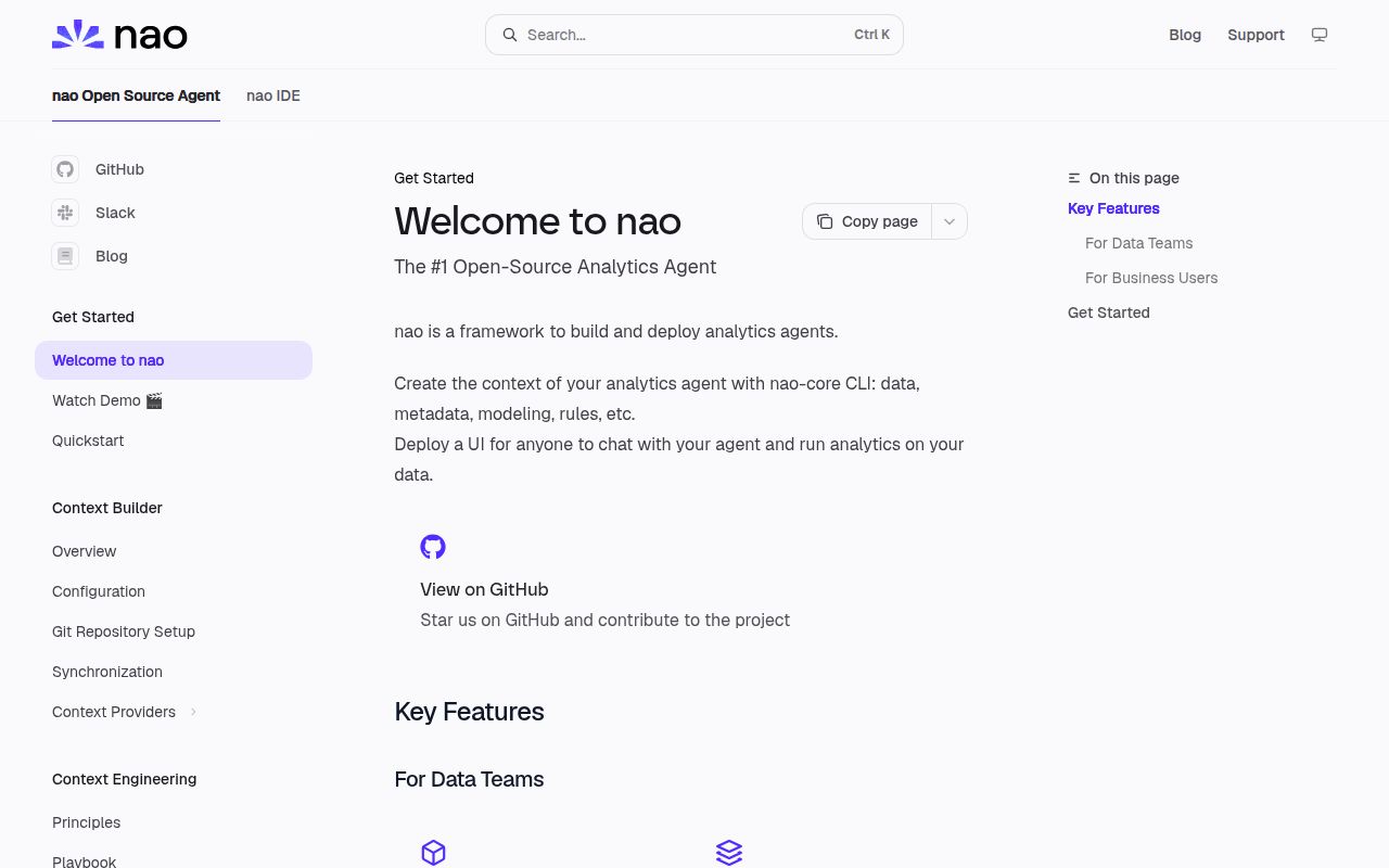 Screenshot of nao (docs.getnao.io)